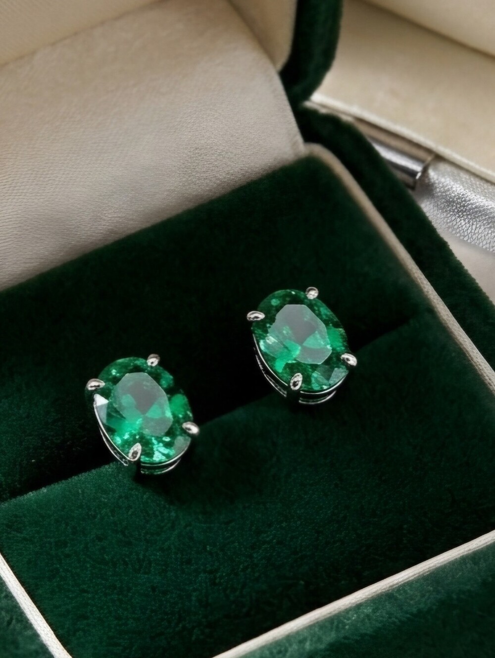Elegant Green Zirconia Oval Stud Earrings